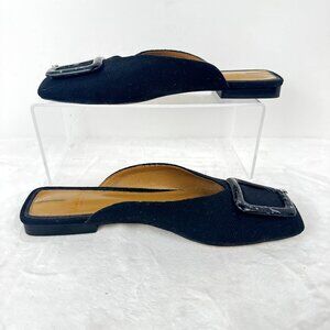 Sam Edelman New York Women's 8.5 Lavina Black Linen Buckle Square Toe Mule Slide